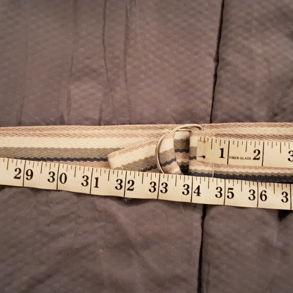 Striped Multicolor Fabric Belt with Double Loop Buckle
